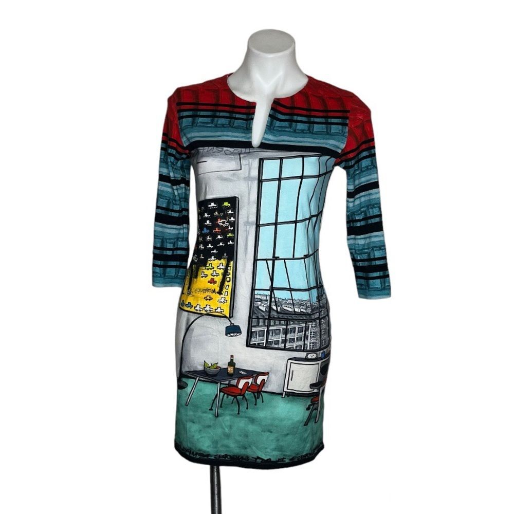 AVENTURES DES TOILES Dress Graphic Print Stretch Size 38 US Small
